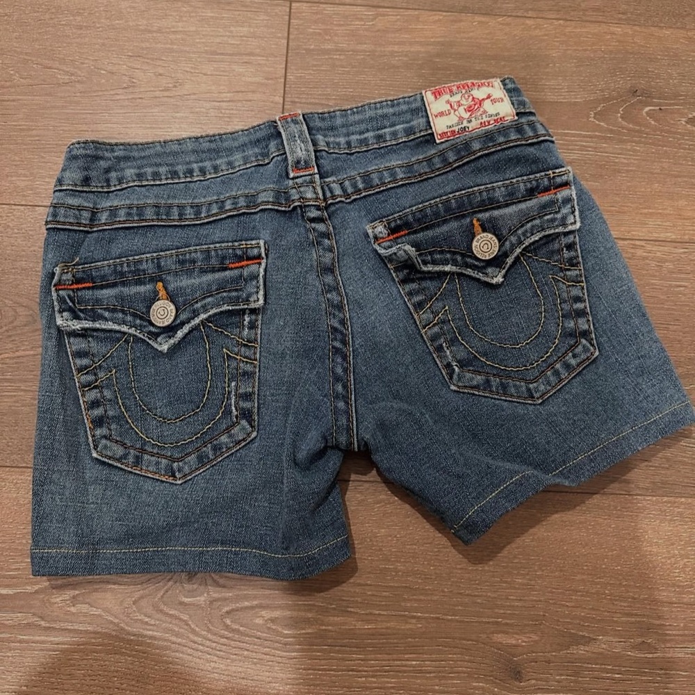 True Religion Blue Jean Shorts with Distressed Look